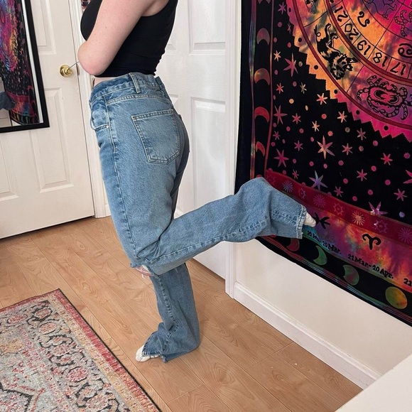 Zara High Waisted Women's Blue Distressed Jeans Flare Bootcut denim jeans - Picture 3 of 5